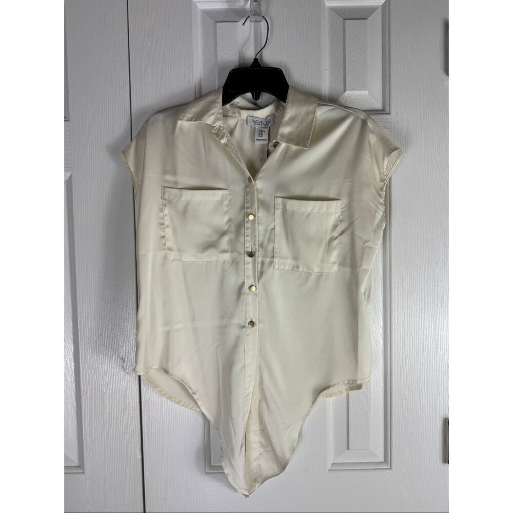 NWT Rachel Zoe Womens Cream Button Front Blouse Size XS